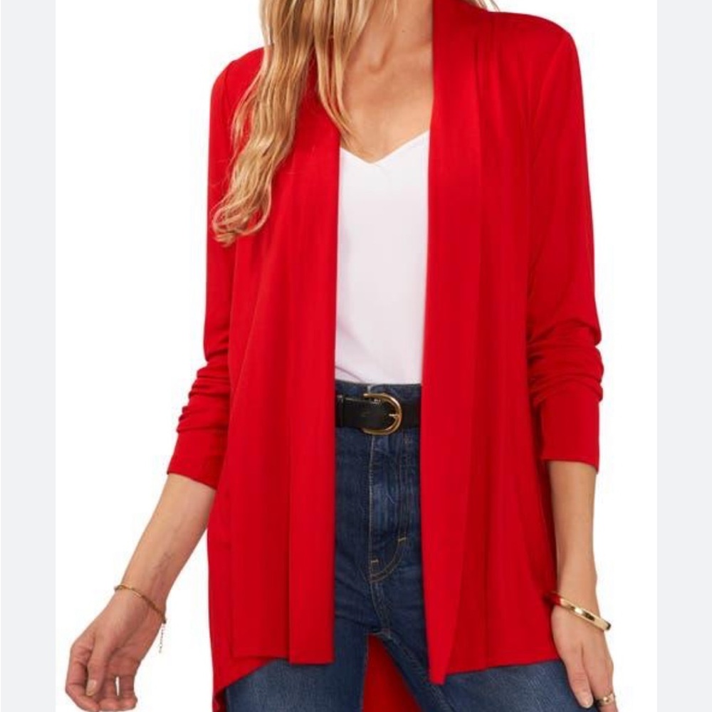 Red Open Front Cardigan Sweater Women's Size XL Soft Viscose Blend Knit